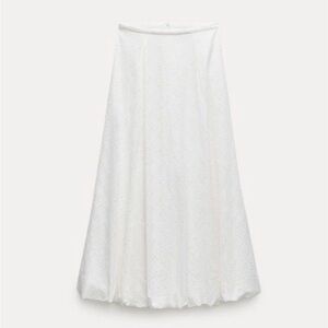 ZARA NWT White Maxi Skirt Embroidered Balloon XS (2679/ 014)